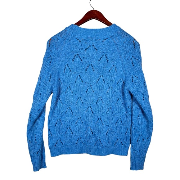 ELSAMANDA by ANTHROPOLOGIE Italian Mohair Lapis Blue Open Knit Pullover - Picture 7 of 8